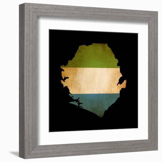 Map Outline Of Sierra Leone With Flag Grunge Paper Effect-Veneratio-Framed Art Print