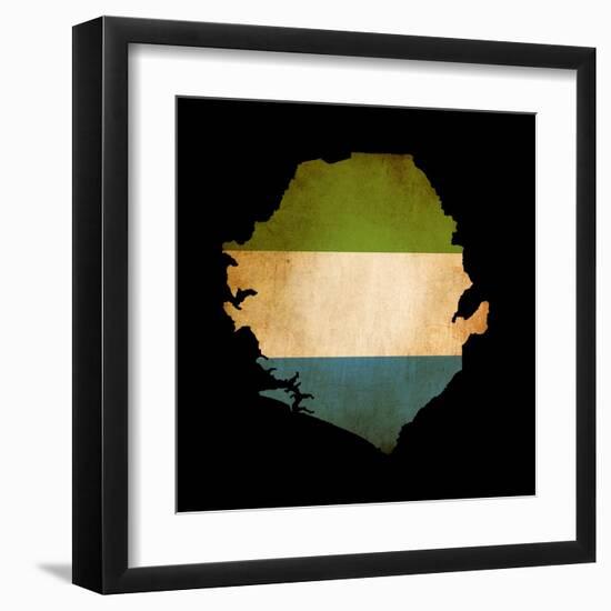 Map Outline Of Sierra Leone With Flag Grunge Paper Effect-Veneratio-Framed Art Print