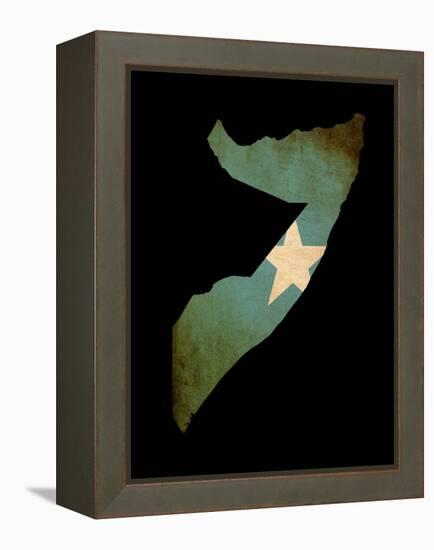 Map Outline Of Somalia With Flag Grunge Paper Effect-Veneratio-Framed Stretched Canvas