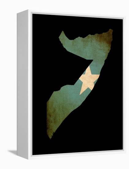 Map Outline Of Somalia With Flag Grunge Paper Effect-Veneratio-Framed Stretched Canvas