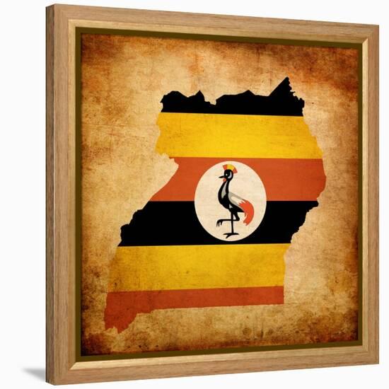 Map Outline Of Uganda With Flag Grunge Paper Effect-Veneratio-Framed Stretched Canvas