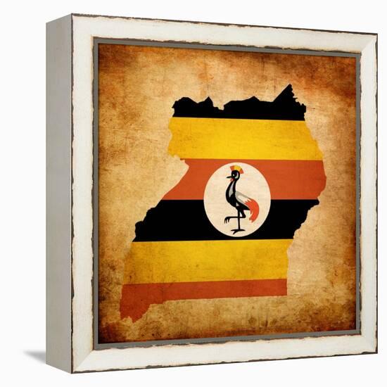 Map Outline Of Uganda With Flag Grunge Paper Effect-Veneratio-Framed Stretched Canvas