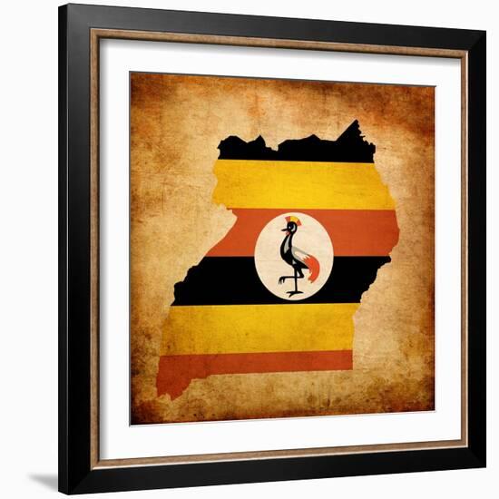 Map Outline Of Uganda With Flag Grunge Paper Effect-Veneratio-Framed Art Print