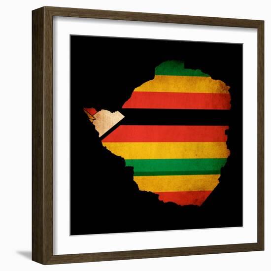 Map Outline Of Zimbabwe With Flag Grunge Paper Effect-Veneratio-Framed Premium Giclee Print