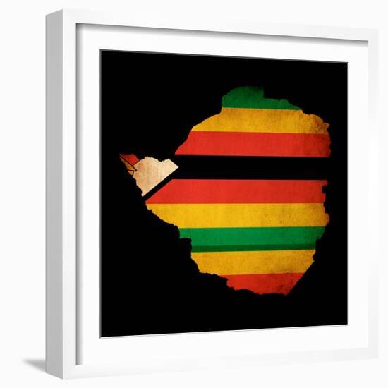 Map Outline Of Zimbabwe With Flag Grunge Paper Effect-Veneratio-Framed Premium Giclee Print