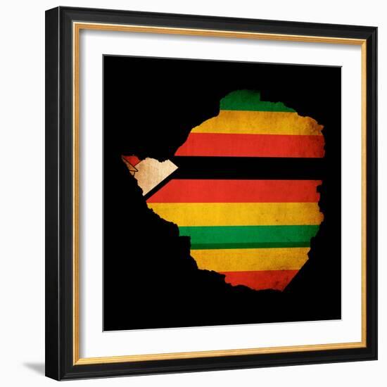 Map Outline Of Zimbabwe With Flag Grunge Paper Effect-Veneratio-Framed Premium Giclee Print