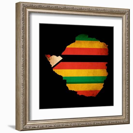 Map Outline Of Zimbabwe With Flag Grunge Paper Effect-Veneratio-Framed Art Print