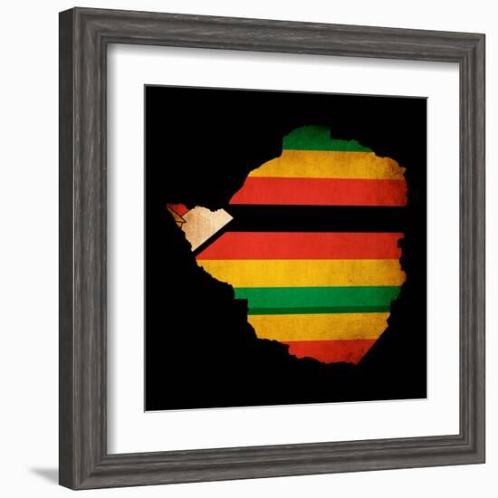 Map Outline Of Zimbabwe With Flag Grunge Paper Effect-Veneratio-Framed Art Print