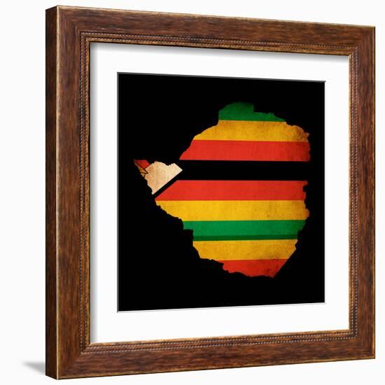 Map Outline Of Zimbabwe With Flag Grunge Paper Effect-Veneratio-Framed Art Print