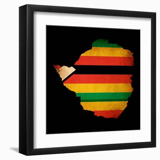 Map Outline Of Zimbabwe With Flag Grunge Paper Effect-Veneratio-Framed Art Print