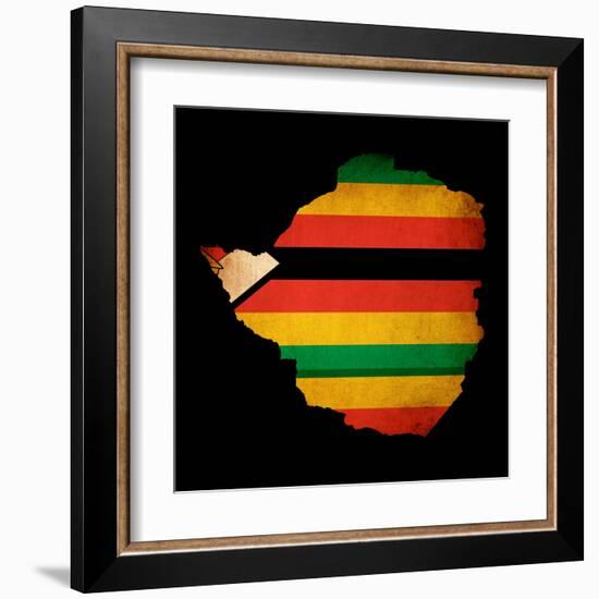 Map Outline Of Zimbabwe With Flag Grunge Paper Effect-Veneratio-Framed Art Print