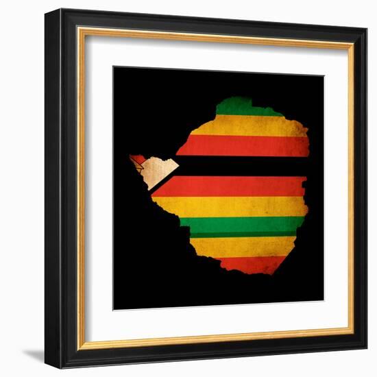 Map Outline Of Zimbabwe With Flag Grunge Paper Effect-Veneratio-Framed Art Print