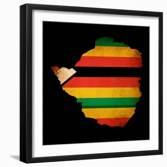 Map Outline Of Zimbabwe With Flag Grunge Paper Effect-Veneratio-Framed Art Print