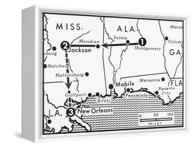 Født Hula hop dødbringende Map Showing Freedom Riders Route' Giclee Print | Art.com