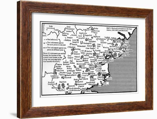 Map Showing Locations of Prosecutions for Witchcraft at Assizes in Essex 1560-1680-English School-Framed Giclee Print