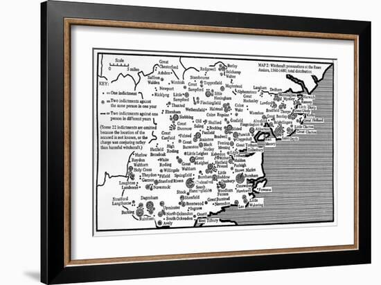 Map Showing Locations of Prosecutions for Witchcraft at Assizes in Essex 1560-1680-English School-Framed Giclee Print