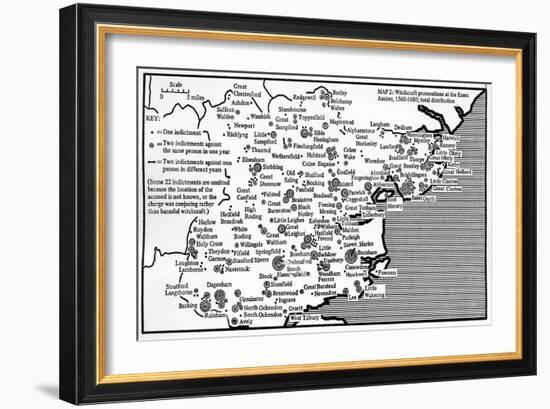 Map Showing Locations of Prosecutions for Witchcraft at Assizes in Essex 1560-1680-English School-Framed Giclee Print