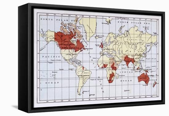 Map Showing the British Empire Coloured in Red-null-Framed Premier Image Canvas