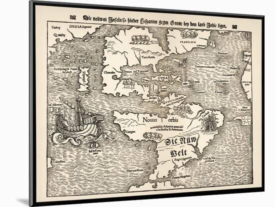 Map Showing the Discoveries by Explorers During the First Half-Century after Columbus-Sebastian Munster-Mounted Art Print