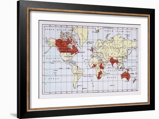 Map Showing the Extent of the British Empire Circa 1880-null-Framed Art Print