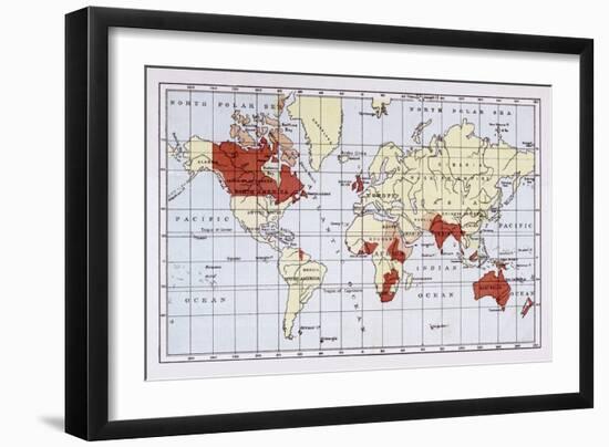 Map Showing the Extent of the British Empire Circa 1880-null-Framed Art Print