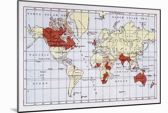 Map Showing the Extent of the British Empire Circa 1880-null-Mounted Art Print