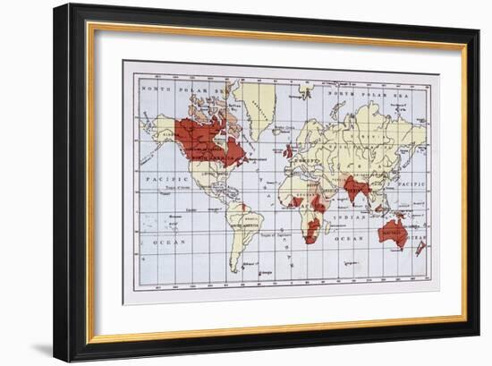 Map Showing the Extent of the British Empire Circa 1880-null-Framed Art Print