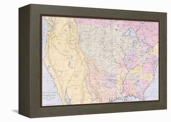 Map Showing the Localities of the Indian Tribes of the Us in 1833-George Catlin-Framed Premier Image Canvas