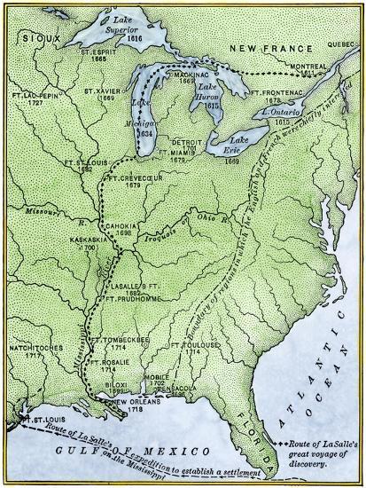 'Map Showing the Route of la Salle's Explorations in North America ...