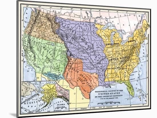 Map Showing the Territorial Growth of the Continental Us 1776 to 1899-null-Mounted Giclee Print