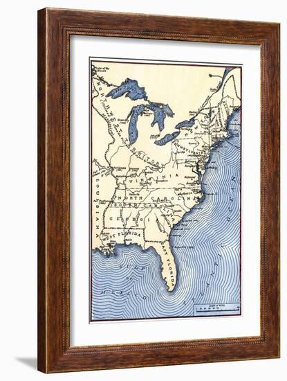 Map Showing the Thirteen Colonies Which Joined Together as the Original Thirteen States in 1776-null-Framed Giclee Print