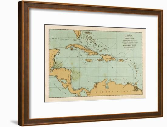 Map Showing the Travels of Columbus in the Caribbean-null-Framed Art Print