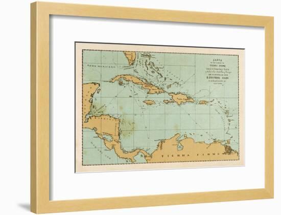 Map Showing the Travels of Columbus in the Caribbean-null-Framed Art Print