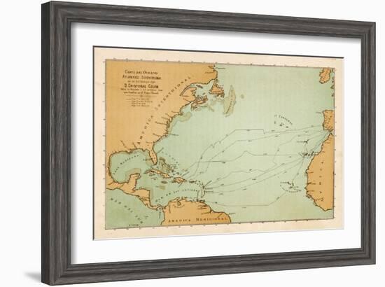 Map Showing the Travels of Columbus off the American Mainland-null-Framed Art Print