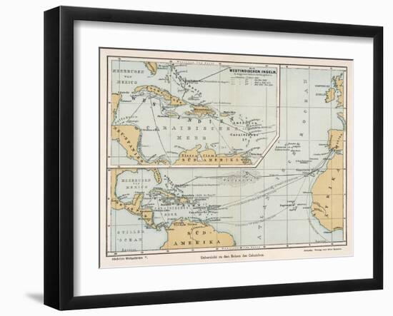 Map Showing the Voyages of Christopher Columbus-null-Framed Art Print