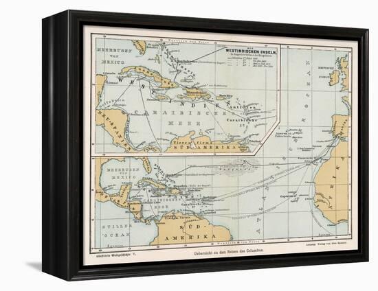 Map Showing the Voyages of Christopher Columbus-null-Framed Stretched Canvas