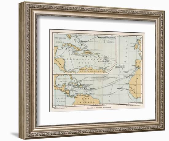 Map Showing the Voyages of Christopher Columbus-null-Framed Premium Giclee Print