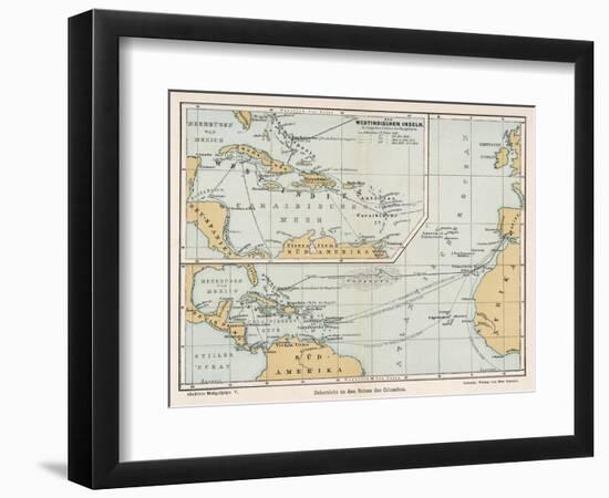 Map Showing the Voyages of Christopher Columbus-null-Framed Premium Giclee Print