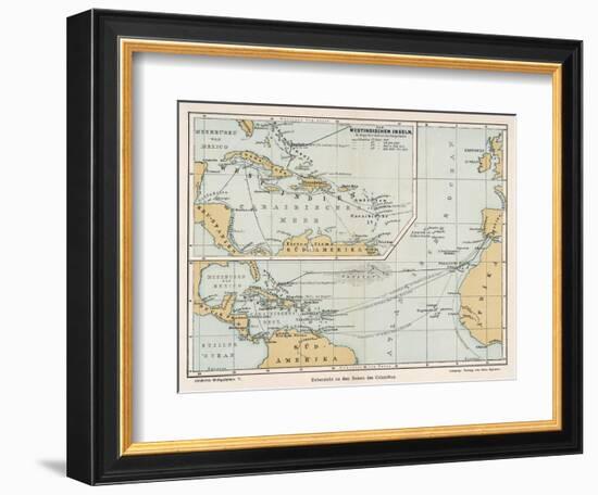 Map Showing the Voyages of Christopher Columbus-null-Framed Premium Giclee Print