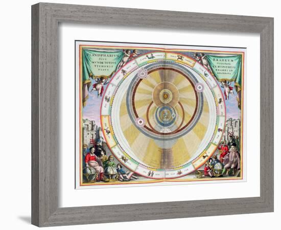 Map showing Tycho Brahe's system of planetary orbits, 1660-1661-Andreas Cellarius-Framed Giclee Print