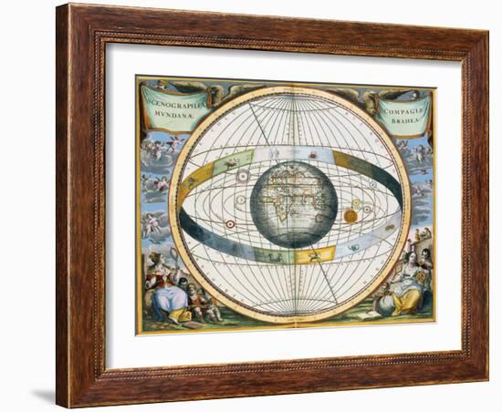 Map showing Tycho Brahe's system of planetary orbits around the Earth, 1660-1661-Andreas Cellarius-Framed Giclee Print