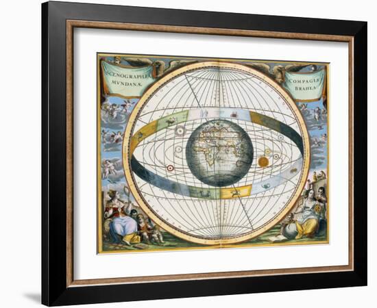 Map showing Tycho Brahe's system of planetary orbits around the Earth, 1660-1661-Andreas Cellarius-Framed Giclee Print