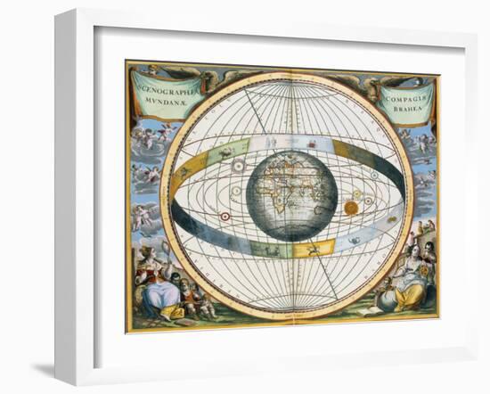 Map showing Tycho Brahe's system of planetary orbits around the Earth, 1660-1661-Andreas Cellarius-Framed Giclee Print