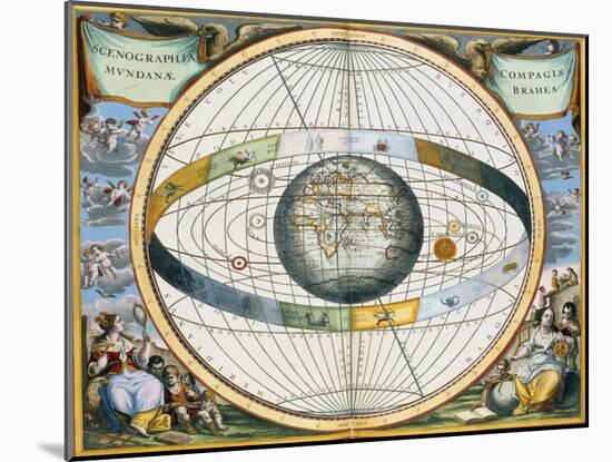 Map showing Tycho Brahe's system of planetary orbits around the Earth, 1660-1661-Andreas Cellarius-Mounted Giclee Print