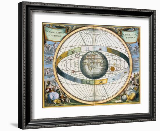 Map showing Tycho Brahe's system of planetary orbits around the Earth, 1660-1661-Andreas Cellarius-Framed Giclee Print