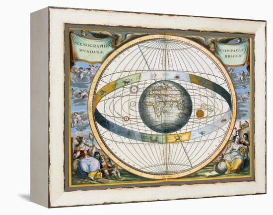 Map showing Tycho Brahe's system of planetary orbits around the Earth, 1660-1661-Andreas Cellarius-Framed Premier Image Canvas