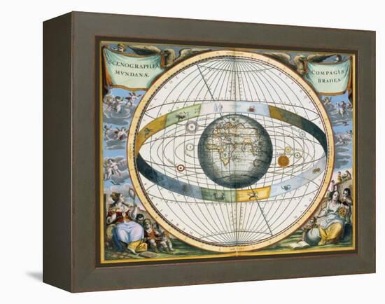 Map showing Tycho Brahe's system of planetary orbits around the Earth, 1660-1661-Andreas Cellarius-Framed Premier Image Canvas