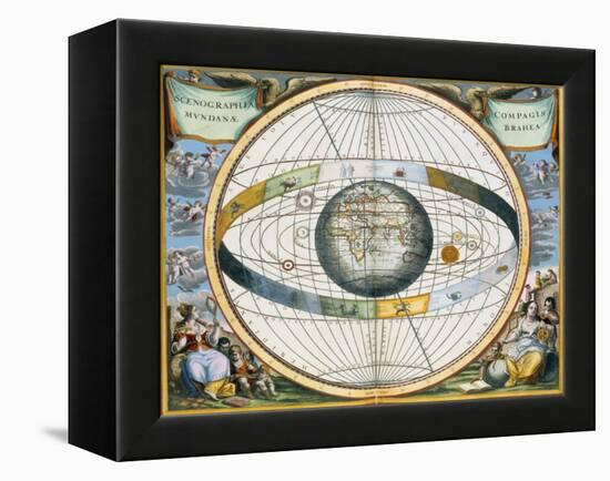 Map showing Tycho Brahe's system of planetary orbits around the Earth, 1660-1661-Andreas Cellarius-Framed Premier Image Canvas