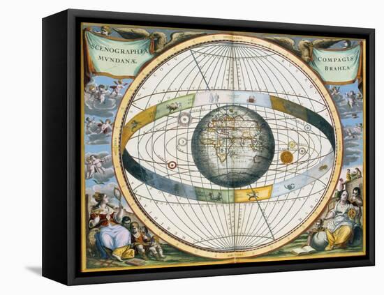 Map showing Tycho Brahe's system of planetary orbits around the Earth, 1660-1661-Andreas Cellarius-Framed Premier Image Canvas