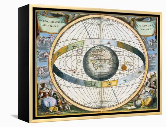 Map showing Tycho Brahe's system of planetary orbits around the Earth, 1660-1661-Andreas Cellarius-Framed Premier Image Canvas